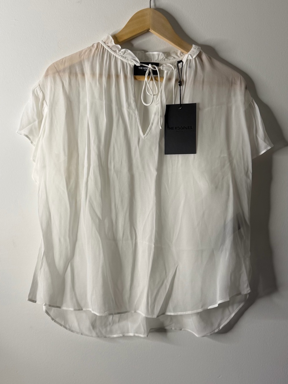 The Kooples Ivory Ruffle-Trim Short Sleeve Blouse